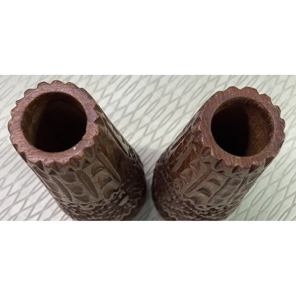 VTG Wooden Pair of Hand Carved & Crafted Pillars‎ 7